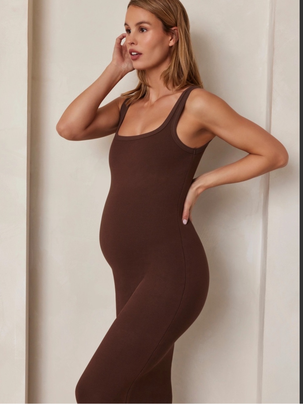 Bumpsuit Sculpting Rib Midi Dress Chocolate Brown Size XS - Picture 3 of 13
